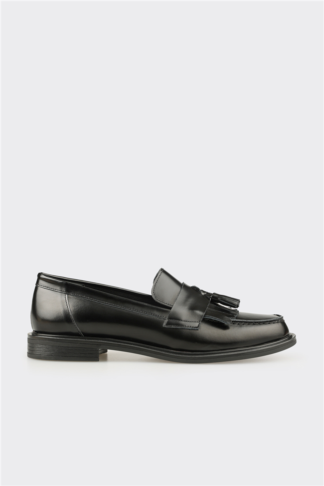 Siyah Deri Kadın Günlük Loafer