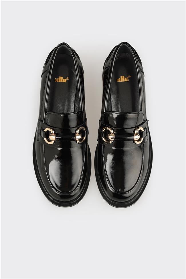 Siyah Deri Kadın Günlük Loafer