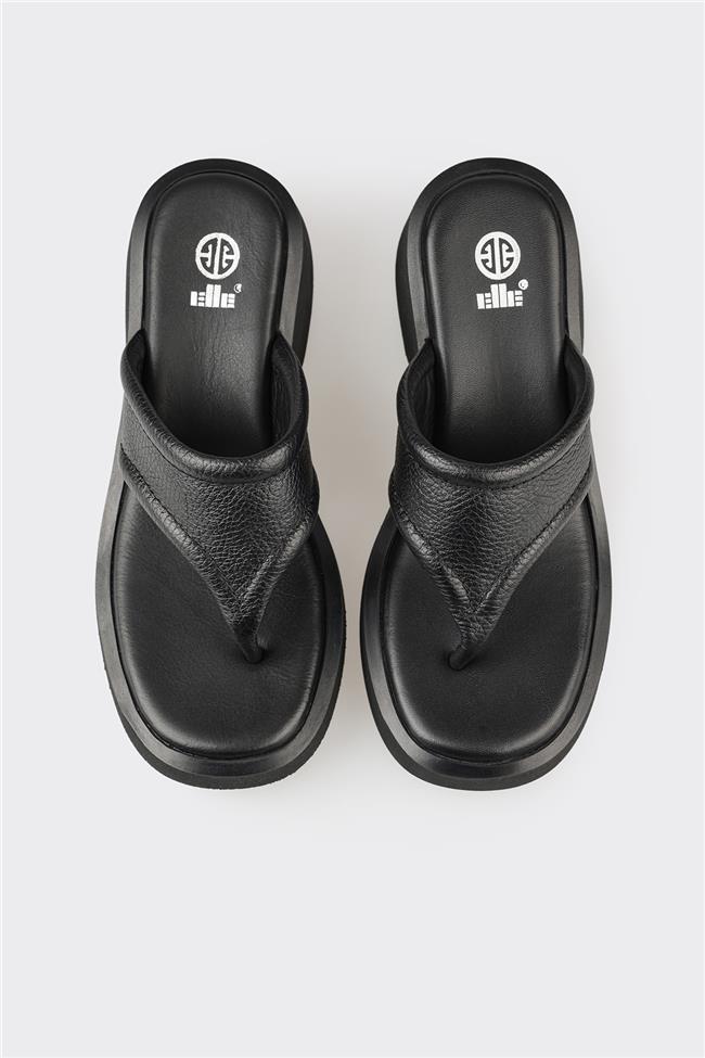 Siyah Deri Kadın Günlük Terlik