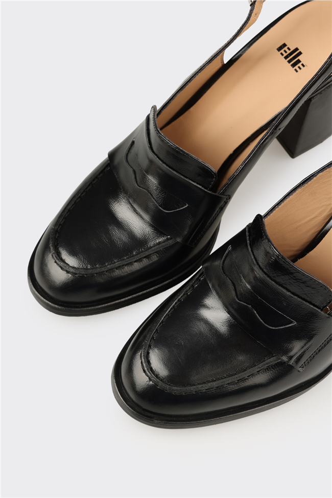 Siyah Deri Kadın Klasik Ayakkabı