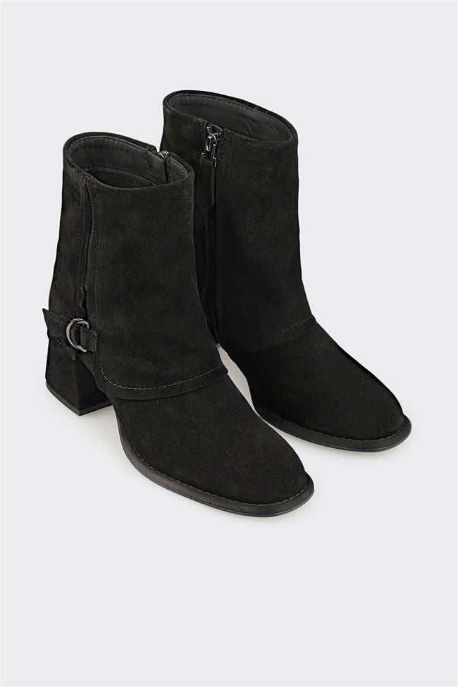 Siyah Deri Kadın Klasik Bot