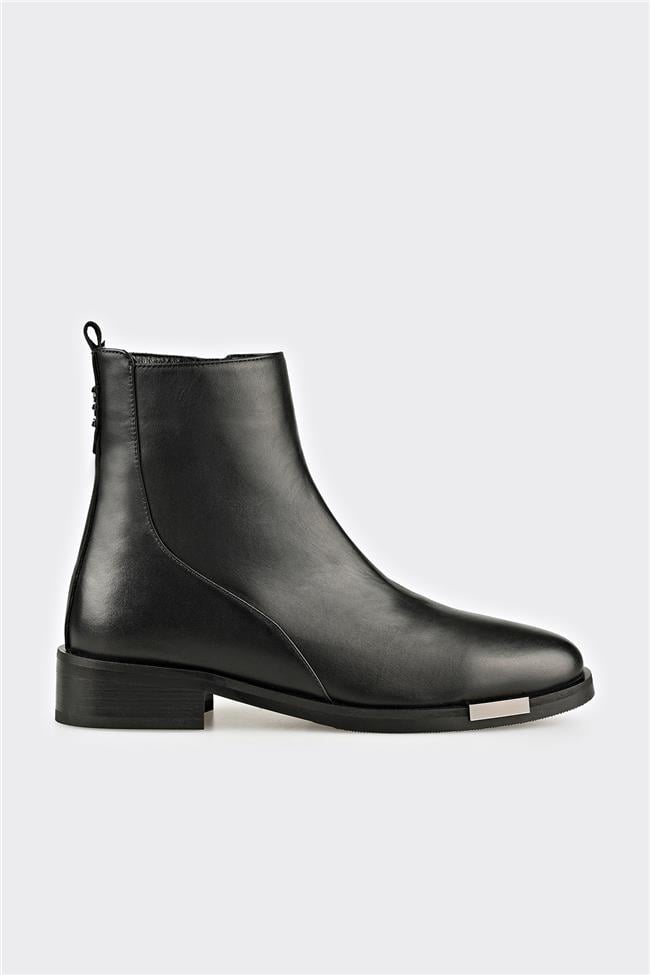 Siyah Deri Kadın Klasik Bot