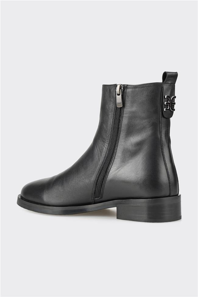 Siyah Deri Kadın Klasik Bot