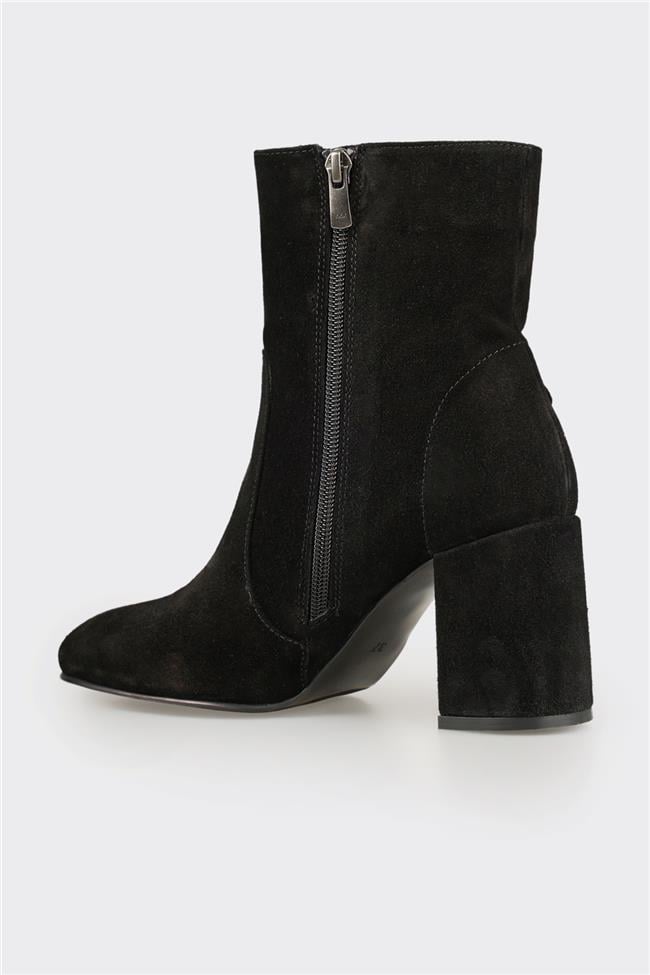 Siyah Deri Kadın Klasik Bot