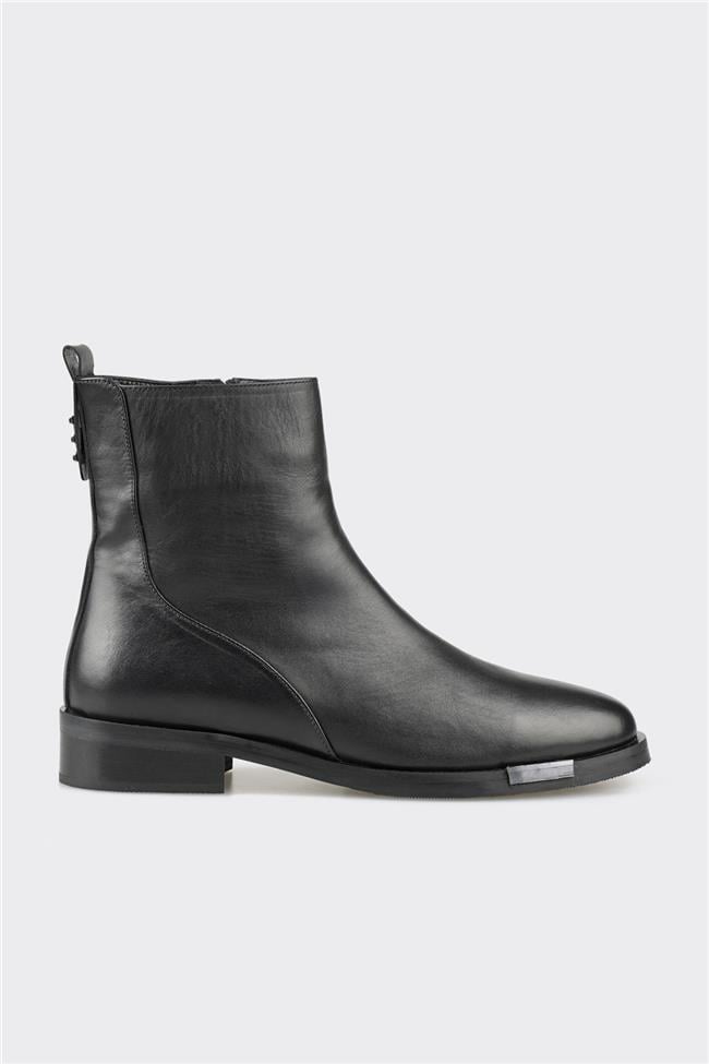 Siyah Deri Kadın Klasik Bot