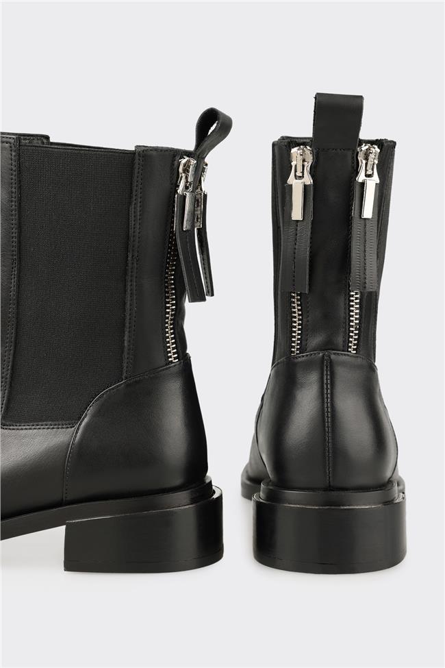 Siyah Deri Kadın Klasik Bot