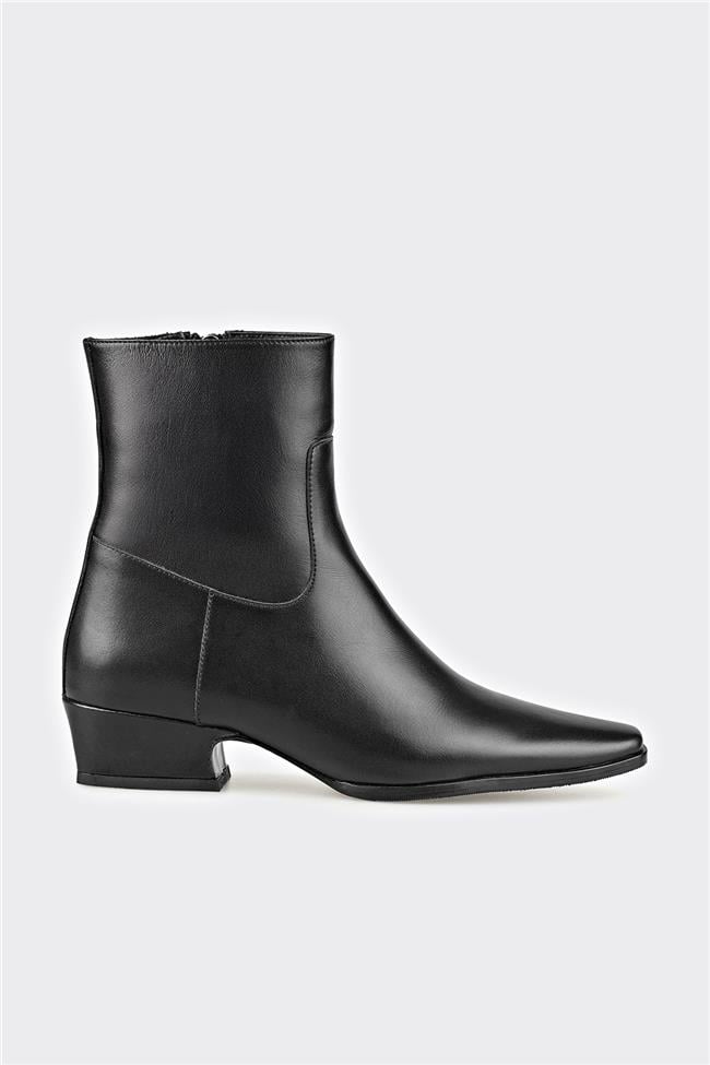 Siyah Deri Kadın Klasik Bot