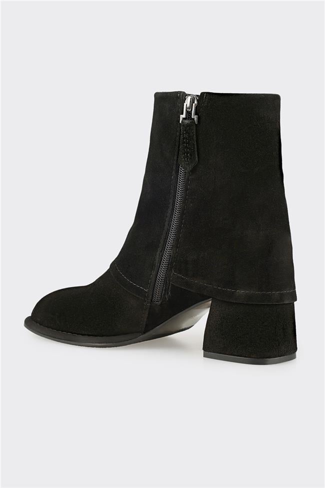 Siyah Deri Kadın Klasik Bot