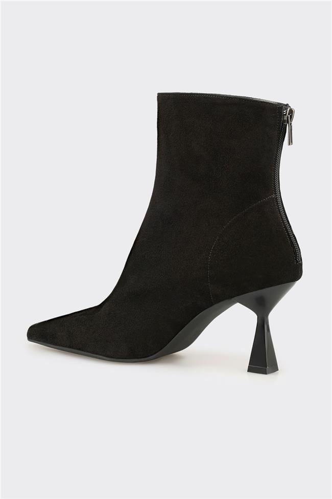 Siyah Deri Kadın Klasik Bot