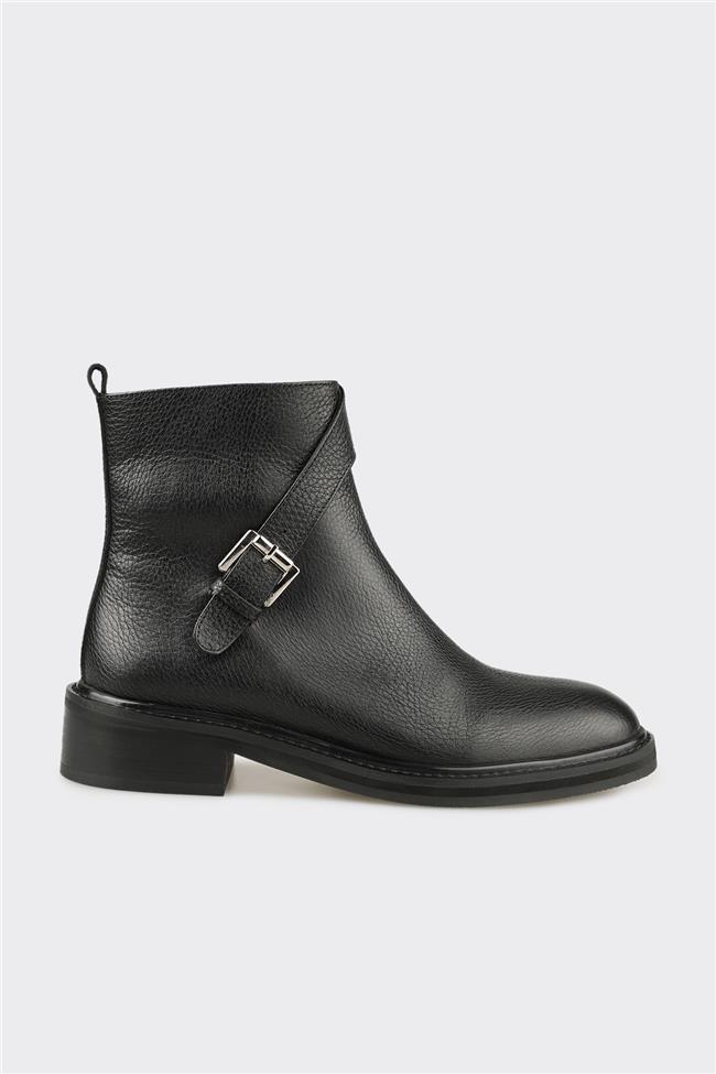 Siyah Deri Kadın Klasik Bot