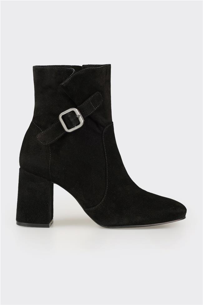 Siyah Deri Kadın Klasik Bot