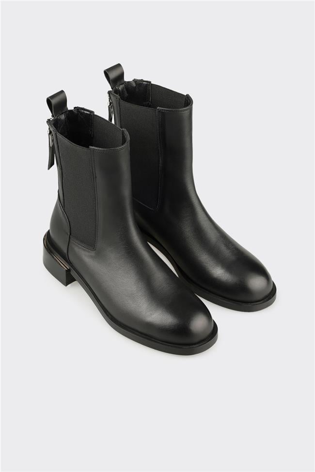 Siyah Deri Kadın Klasik Bot