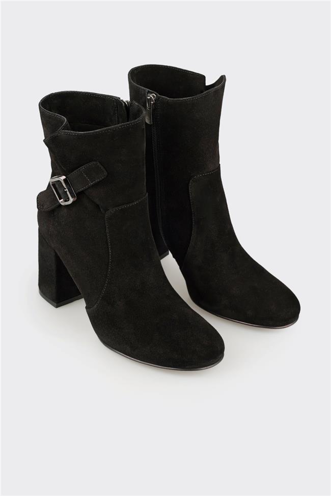 Siyah Deri Kadın Klasik Bot