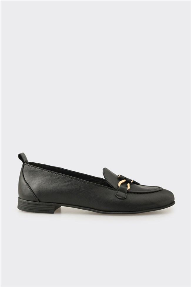 Siyah Deri Kadın Loafer