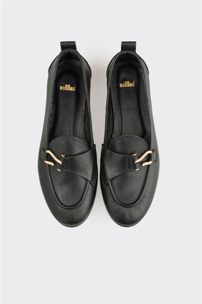 Siyah Deri Kadın Loafer