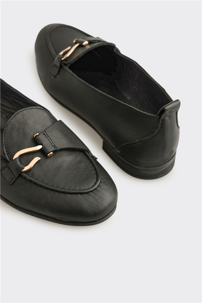 Siyah Deri Kadın Loafer