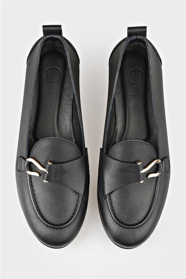Siyah Deri Kadın Loafer
