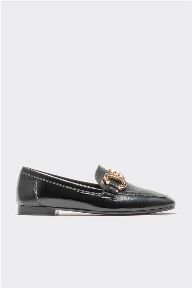 Siyah Deri Kadın Loafer