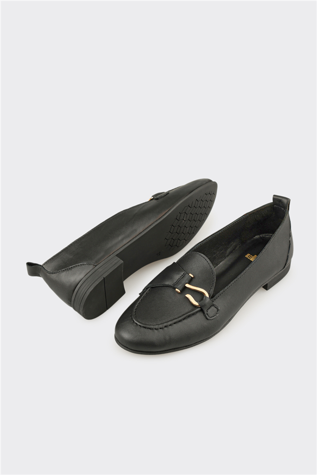 Siyah Deri Kadın Loafer