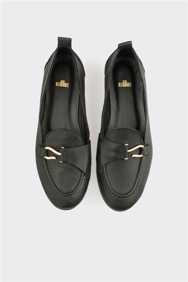 Siyah Deri Kadın Loafer