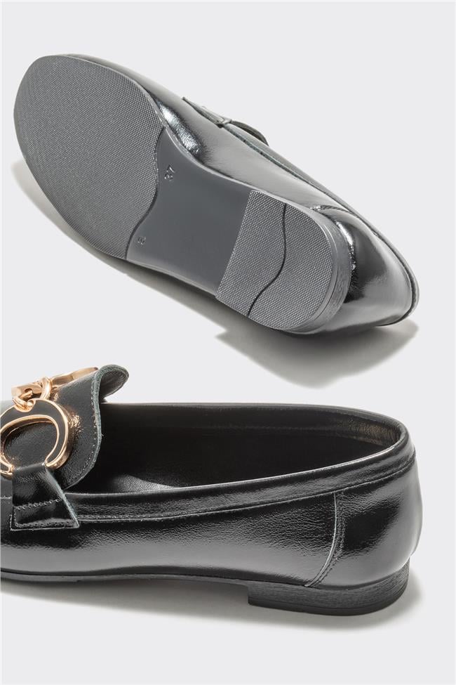 Siyah Deri Kadın Loafer