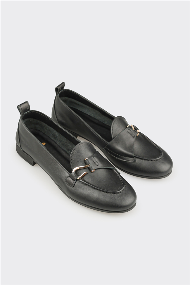 Siyah Deri Kadın Loafer