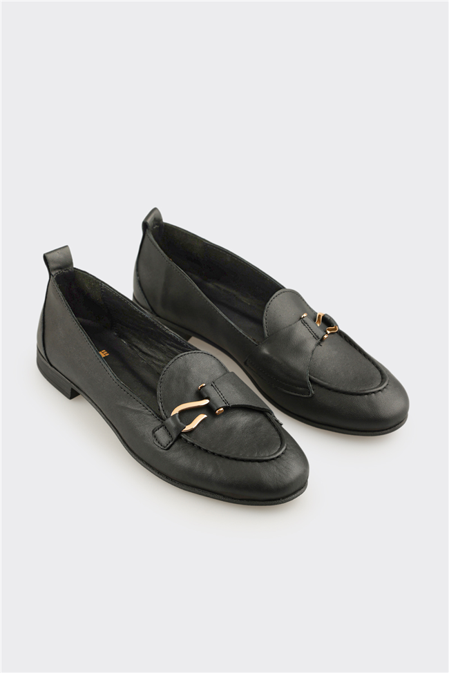 Siyah Deri Kadın Loafer