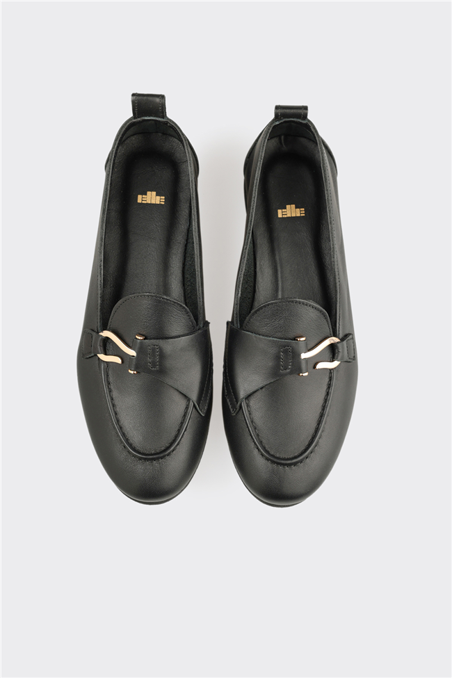 Siyah Deri Kadın Loafer
