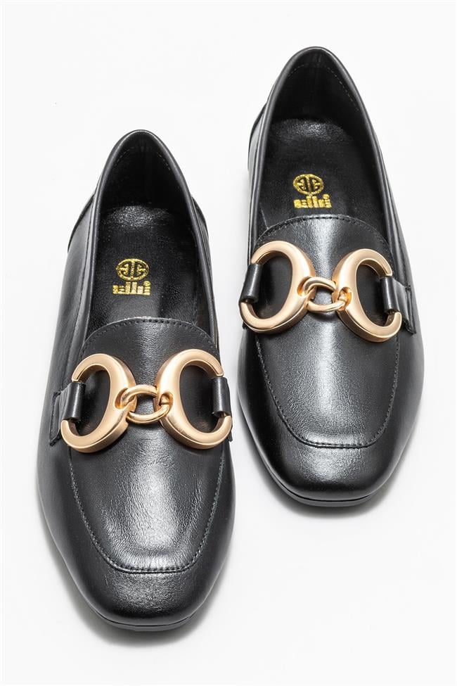 Siyah Deri Kadın Loafer