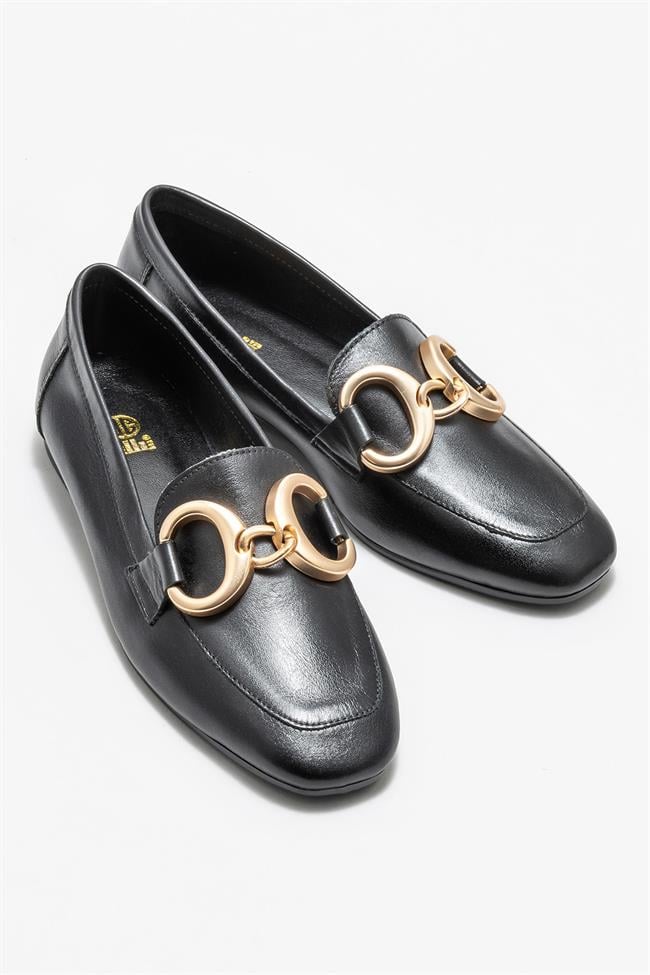 Siyah Deri Kadın Loafer
