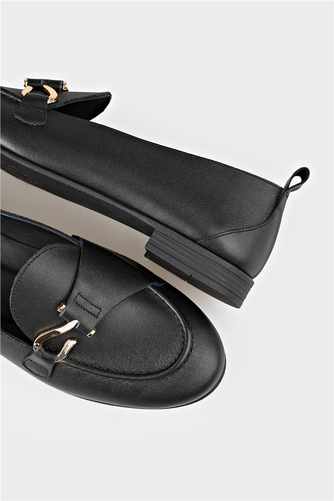 Siyah Deri Kadın Loafer