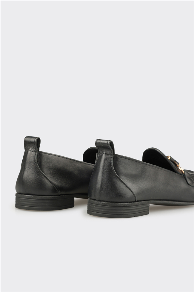 Siyah Deri Kadın Loafer