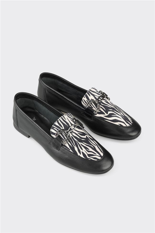 Siyah Deri Kadın Loafer