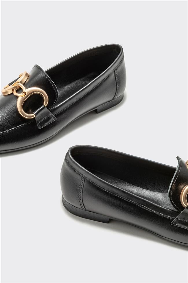Siyah Deri Kadın Loafer
