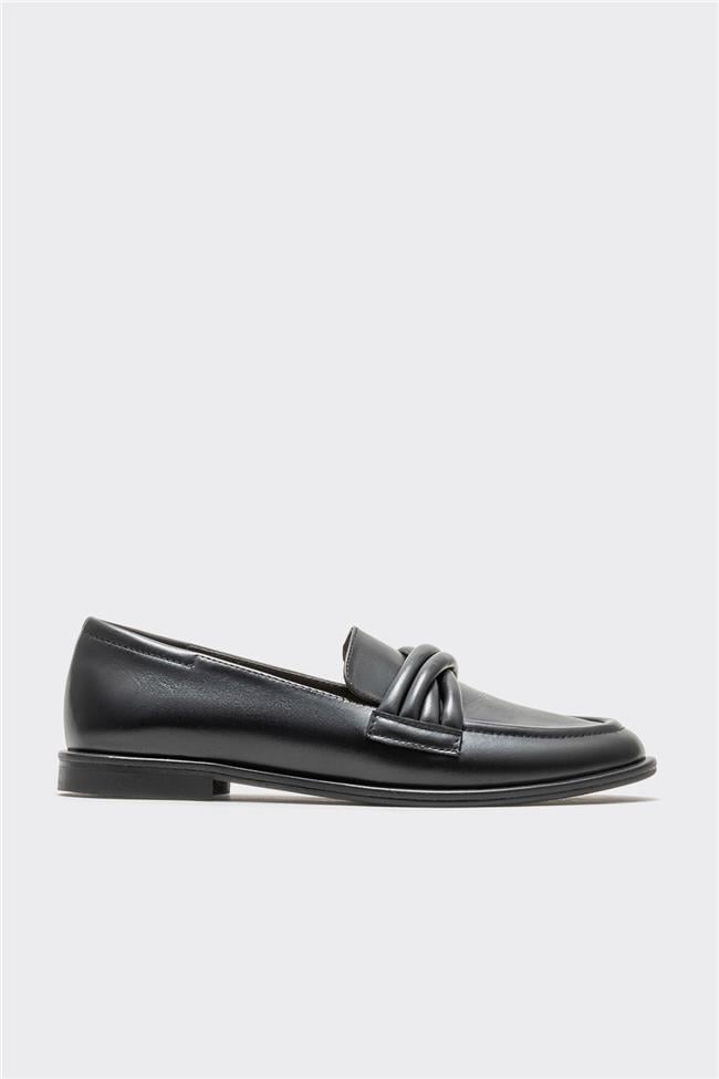 Siyah Deri Kadın Loafer