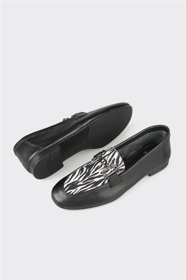Siyah Deri Kadın Loafer