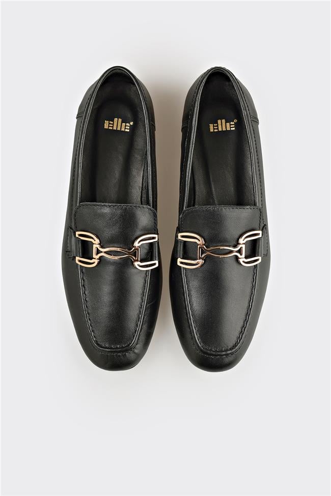 Siyah Deri Kadın Loafer