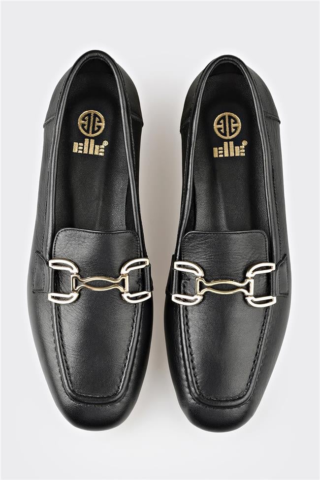 Siyah Deri Kadın Loafer
