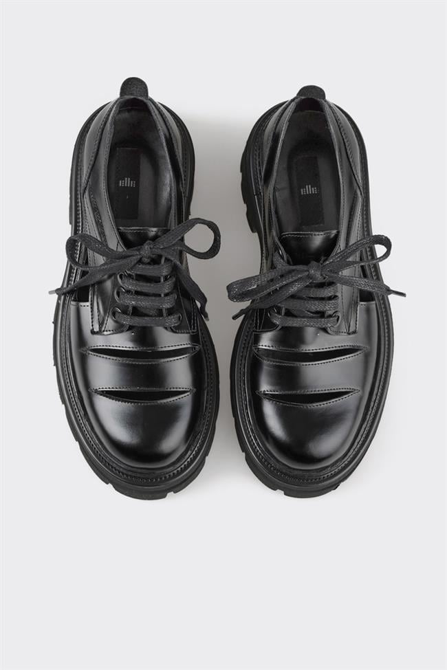 Siyah Deri Kadın Oxford