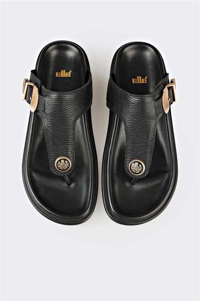 Siyah Deri Kadın Parmak Arası Terlik