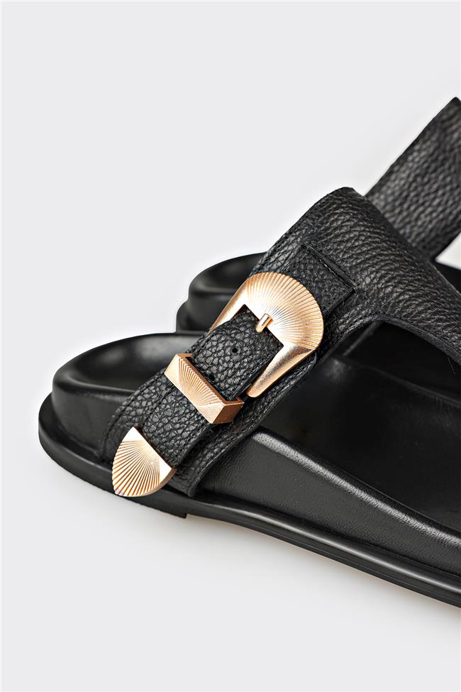 Siyah Deri Kadın Parmak Arası Terlik