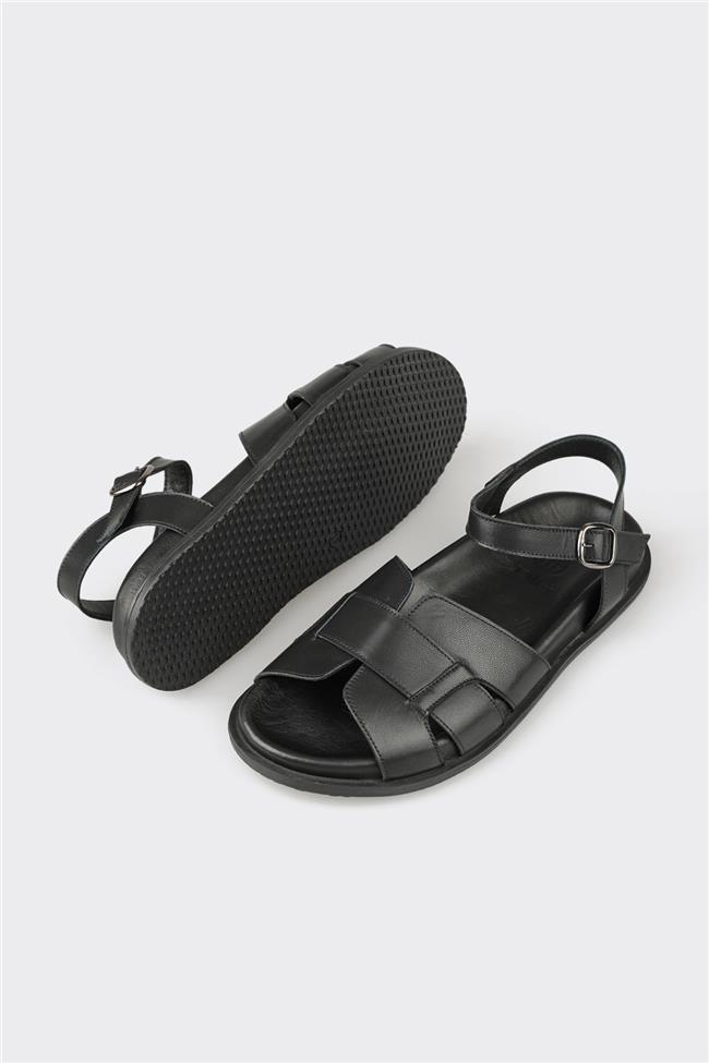Siyah Deri Kadın Sandalet