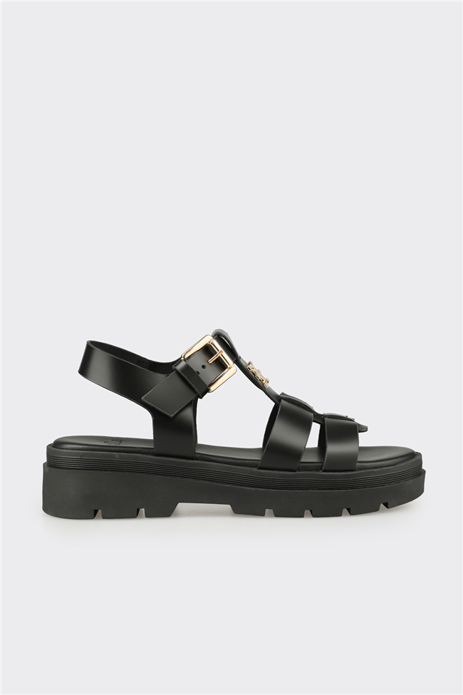 Siyah Deri Kadın Sandalet