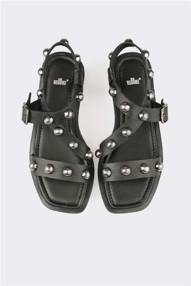 Siyah Deri Kadın Sandalet