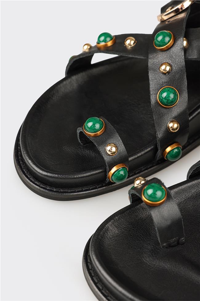 Siyah Deri Kadın Sandalet