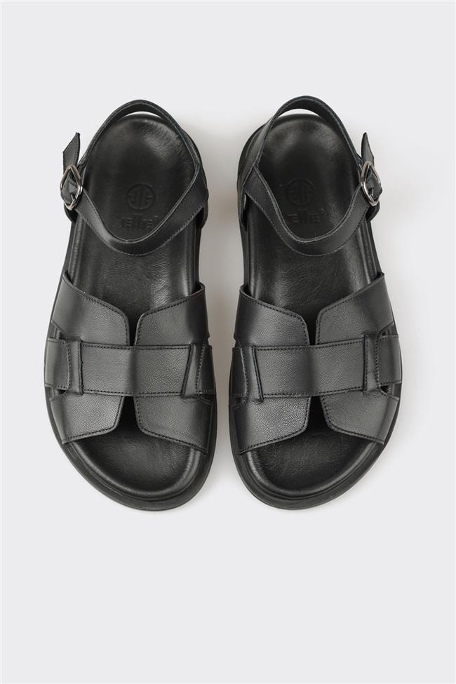 Siyah Deri Kadın Sandalet