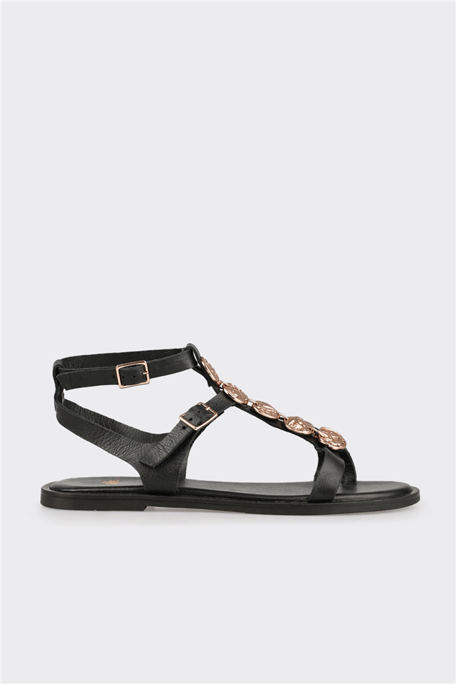 Siyah Deri Kadın Sandalet