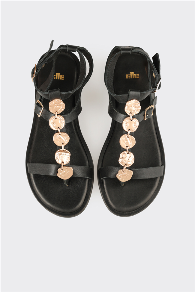 Siyah Deri Kadın Sandalet