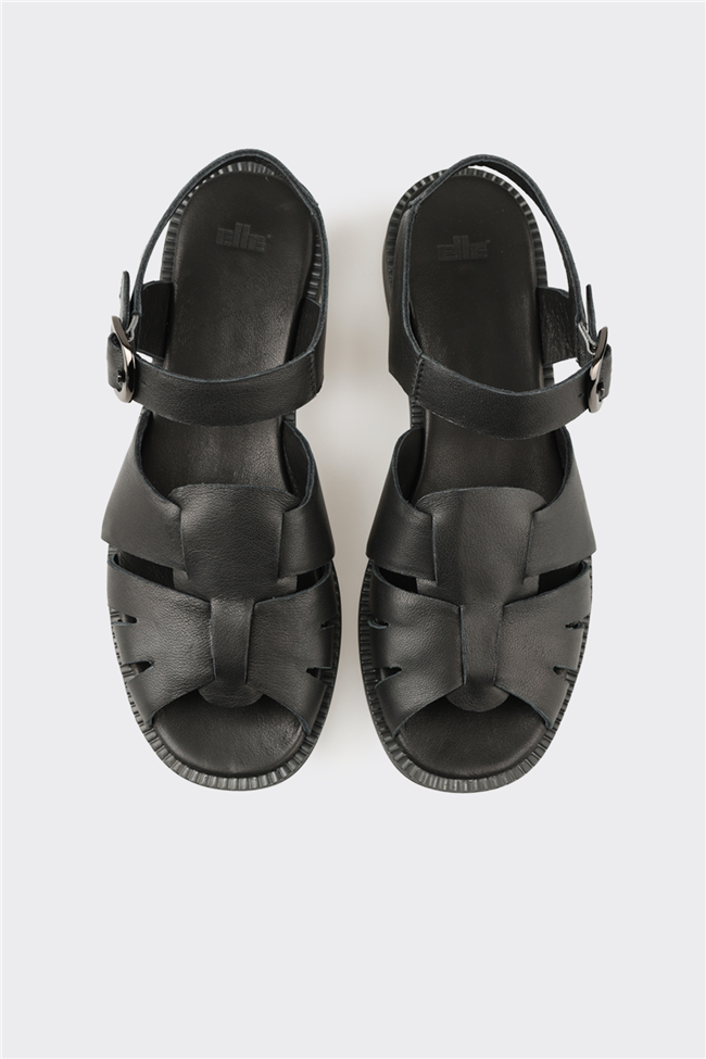 Siyah Deri Kadın Sandalet