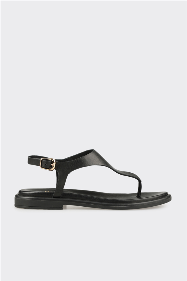 Siyah Deri Kadın Sandalet